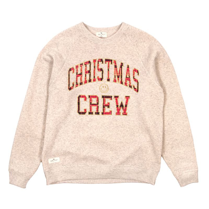 Tartan Christmas Crew Smiley Face Sparkle Sweatshirt