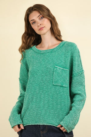 Washed Pocket Pullover Sweater Top