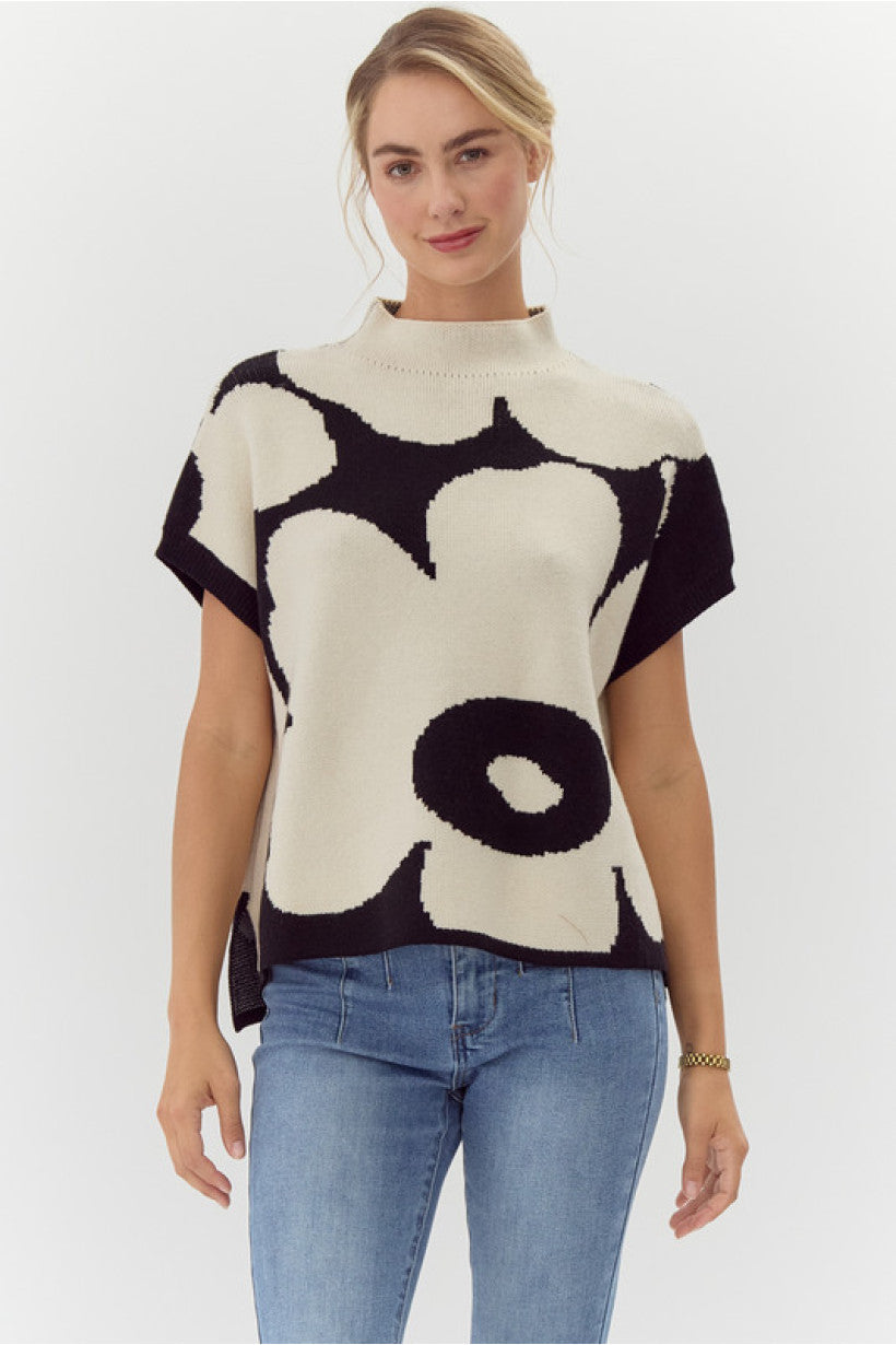 Big Flower SS Sweater Top