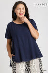 Plus Rolled Cap Sleeve Linen Top