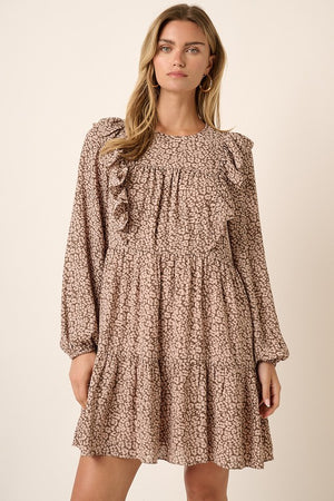 Ruffle Detail Animal Print Dress