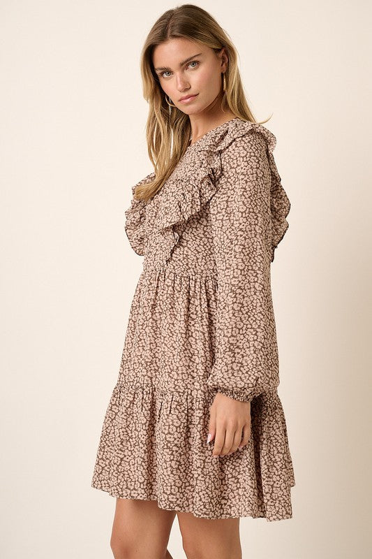 Ruffle Detail Animal Print Dress