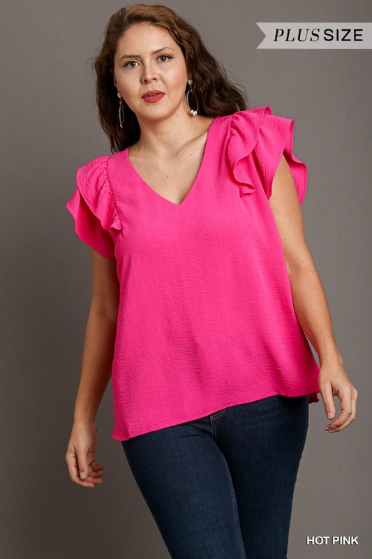 Plus Double Flutter V-Neck Top