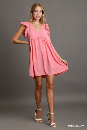 V-Neck Ruffle Sleeve Dress