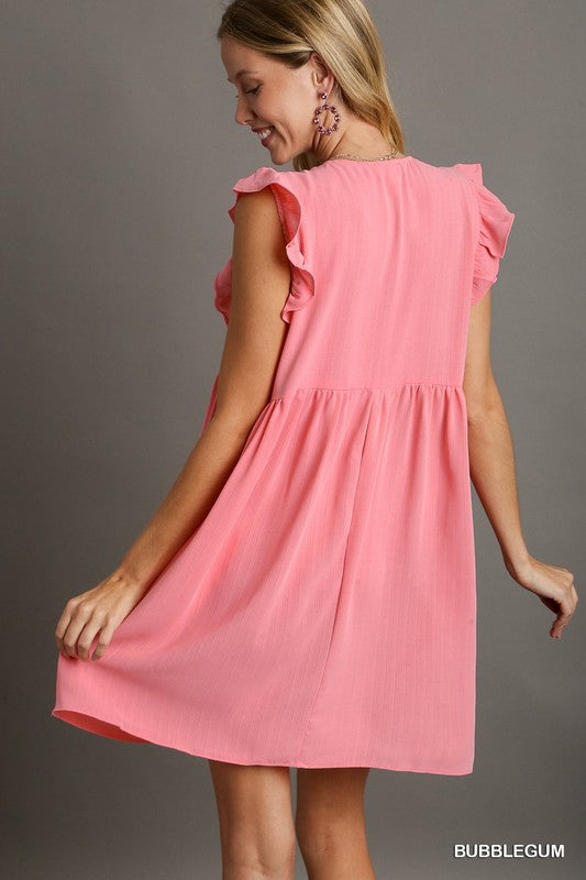 V-Neck Ruffle Sleeve Dress