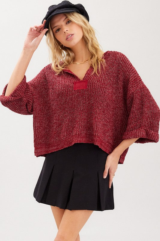 Slouchy Crop Patch Sweater