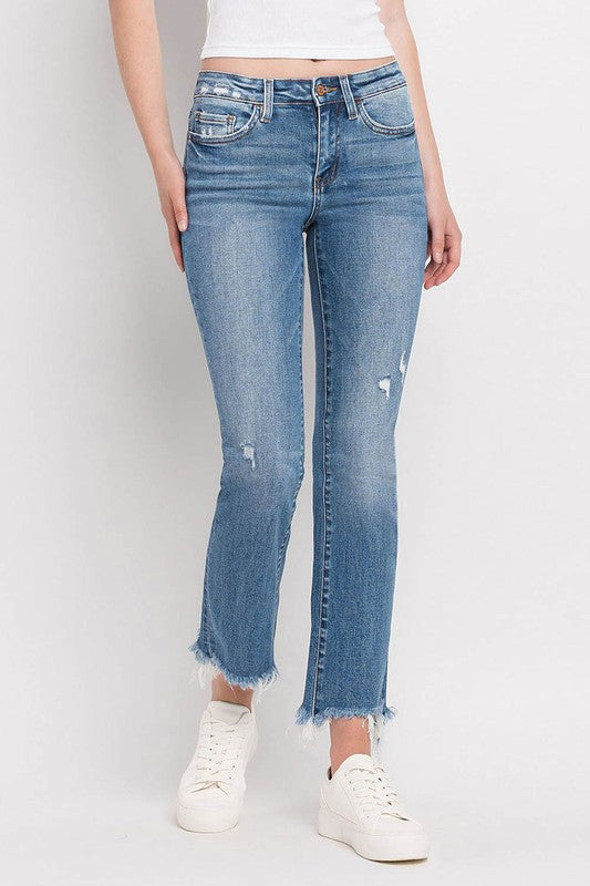 Quince Mid Rise Distressed Hem Bootcut Jeans