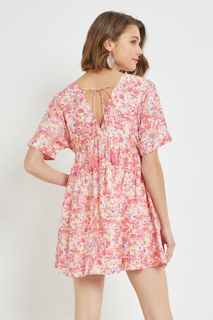 Double V-Neck Floral Babydoll Dress