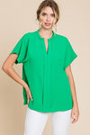 Plus Vertical Detail Ruffle Neck Top