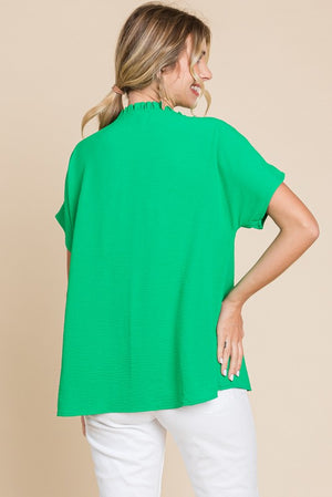 Plus Vertical Detail Ruffle Neck Top