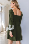 Embroidered Sleeve VNeck Dress