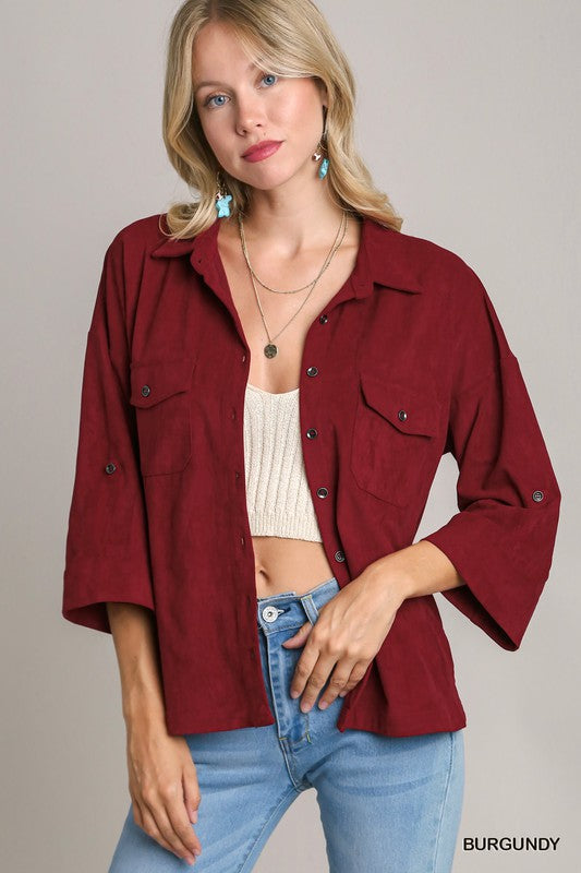 Suede Button Top