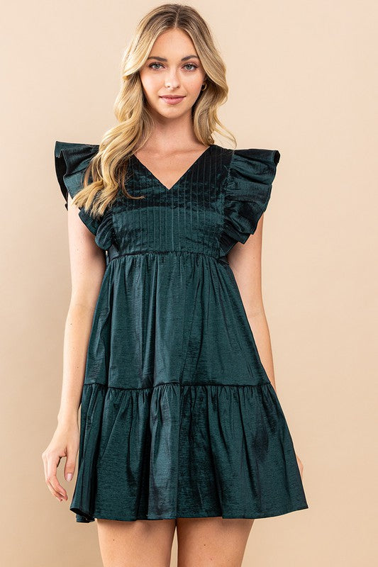 Pleated Ruffle Sleeve Dress