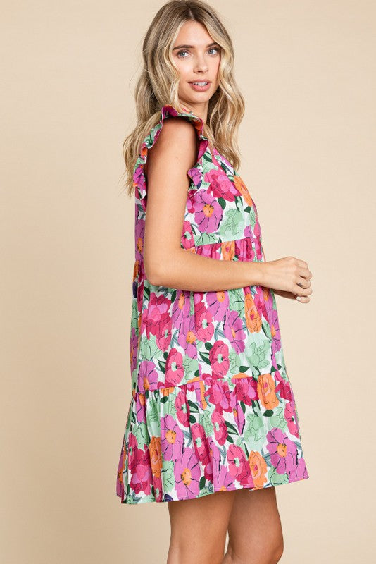 Open Neck Floral Babydoll Dress