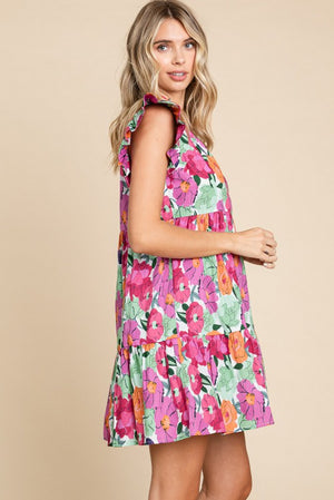 Open Neck Floral Babydoll Dress