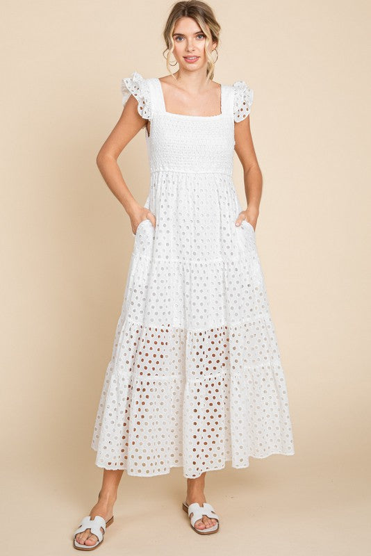 Solid Eyelet Maxi Dress