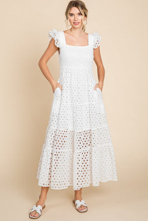 Solid Eyelet Maxi Dress