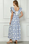 Back Smocking Print Tier Maxi Dress