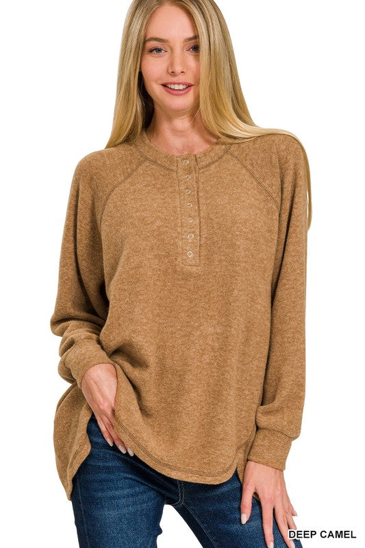 Brushed Melange Henley Top