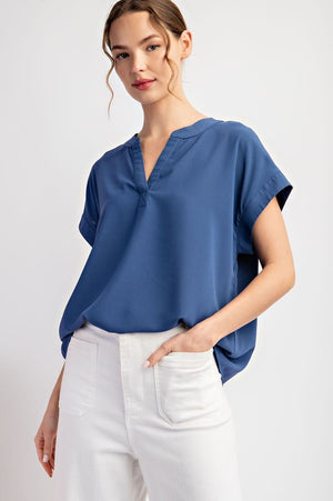 Notch Neck SS Woven Top