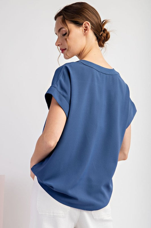 Notch Neck SS Woven Top