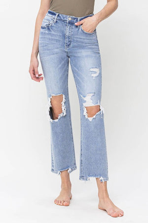 90'S Super High Rise Distressed Straight Jeans