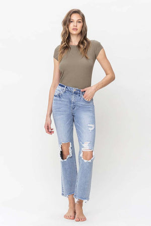 90'S Super High Rise Distressed Straight Jeans