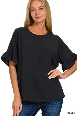 Woven Airflow Ruffle Sleeve Top