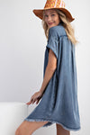 Fray Trim Button Tunic Dress