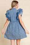 Ruffle Shoulder Denim Dress