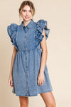 Ruffle Shoulder Denim Dress