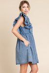 Ruffle Shoulder Denim Dress