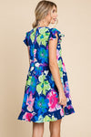 Plus Ruffle Trim Floral V-Neck Dress