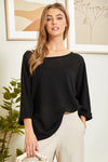 3/4 Sleeve Waffle Tunic Top