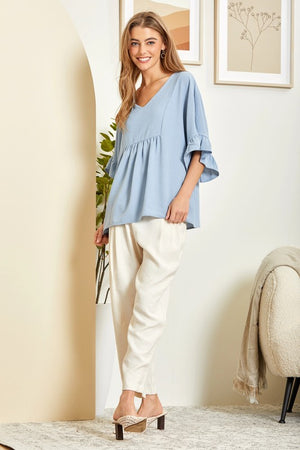 Plus Half Ruffle Sleeve Babydoll Top