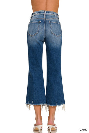 Distressed Knee Fray Hem Crop Jeans