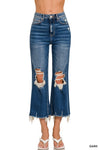 Distressed Knee Fray Hem Crop Jeans