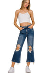 Distressed Knee Fray Hem Crop Jeans