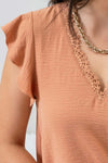 Lace Trim Back Tie Blouse