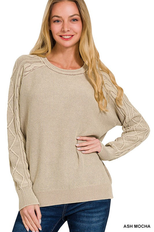 Cable Sleeve Stonewashed Henley Top