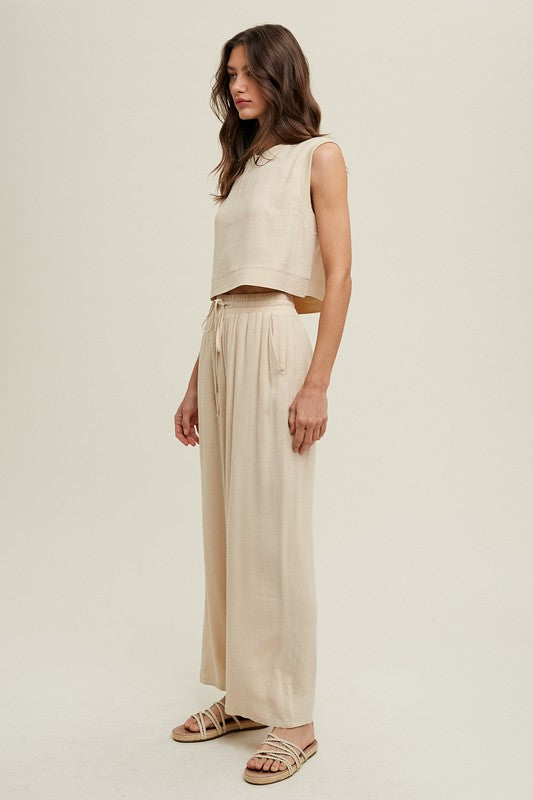 Linen Sleeveless 2-Piece Pants Set