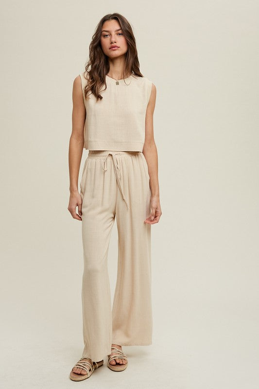 Linen Sleeveless 2-Piece Pants Set