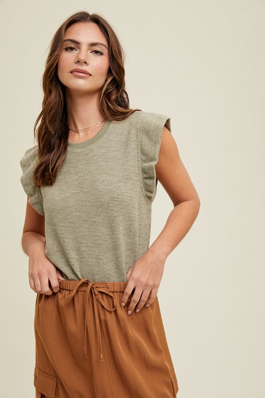 Ruffle Sleeve Waffle Top