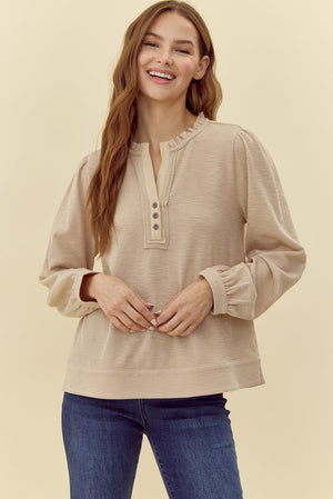 Frill Ribbed Henley Top