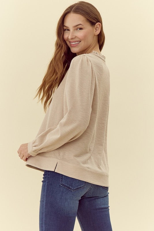 Frill Ribbed Henley Top