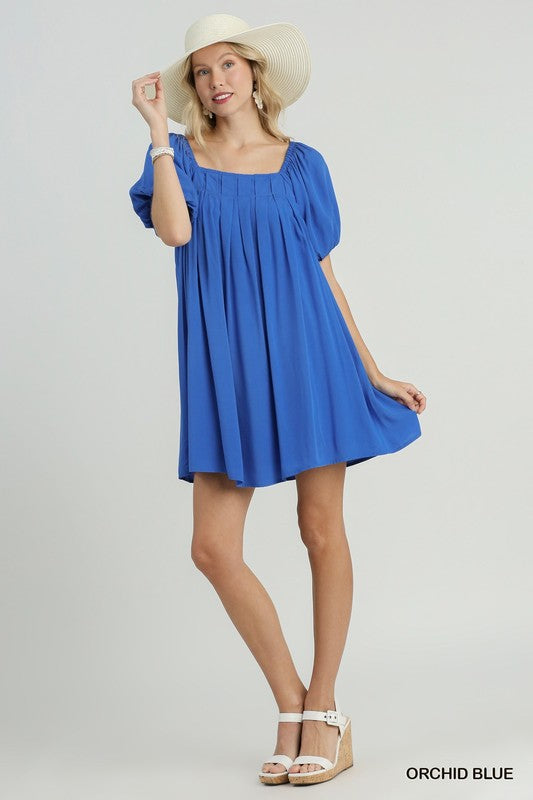 Puff Sleeve Pintuck Dress