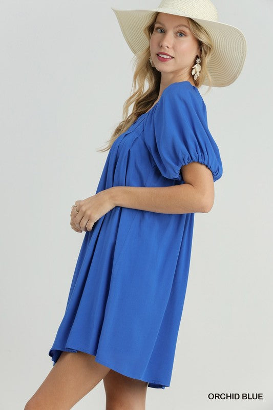 Puff Sleeve Pintuck Dress