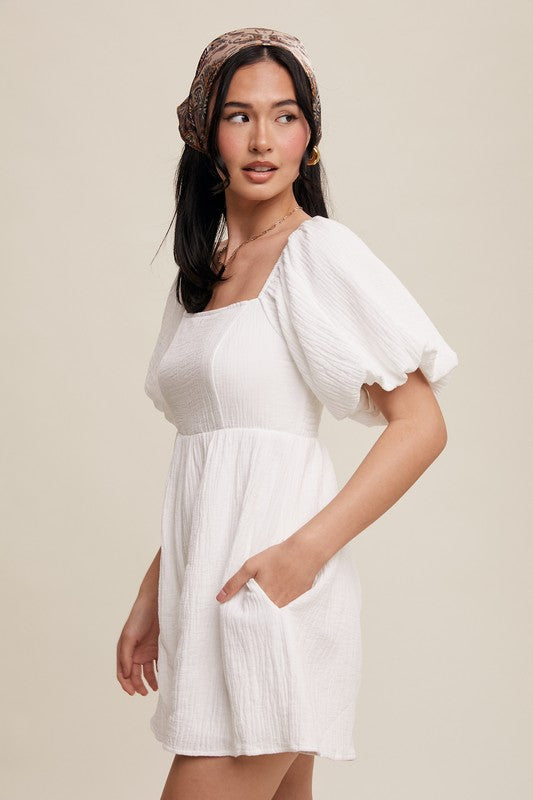 Puff Sleeve Gauze Romper