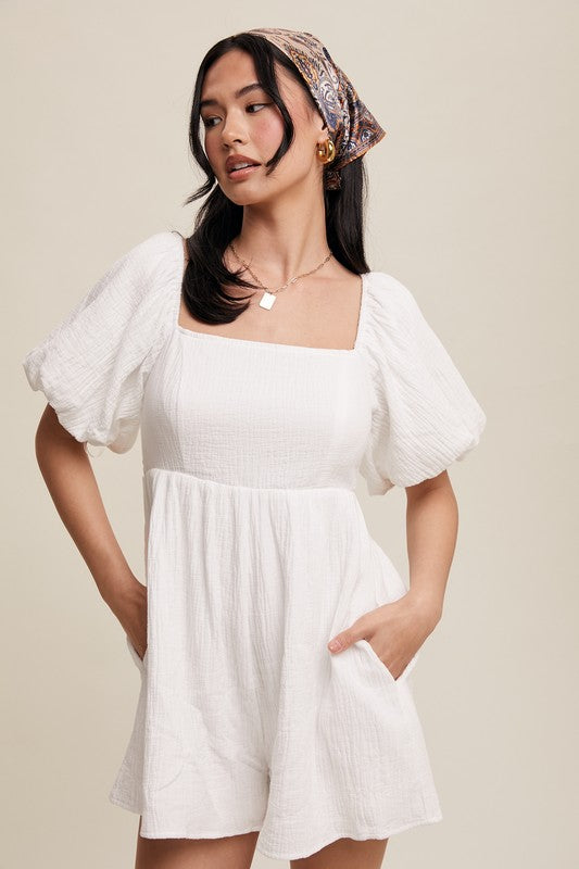 Puff Sleeve Gauze Romper