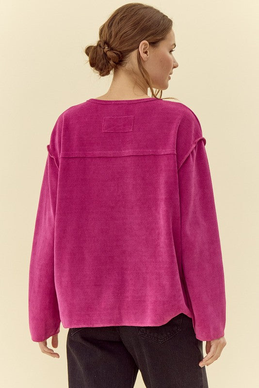 Notch Neck Textured Knit Top